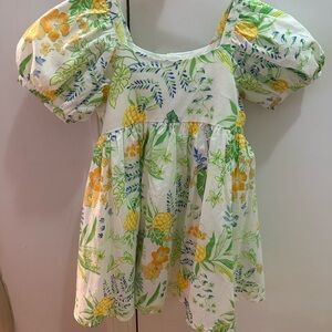 Janie and Jack Floral Puff Sleeve Dress- Green, Yellow, Orange